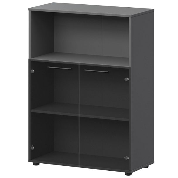 Шкаф средний с нишей со стеклом СМШ38.28S Графит 792x380x1190 Кортез - Вид 1