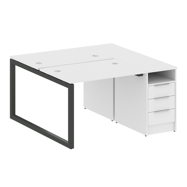 Metal System Quattro Р. ст. с тумбой на О-образном м/к 50БО.РС-СТП-2.1 Белый/Антрацит металл 1412*1475*750 - Вид 1