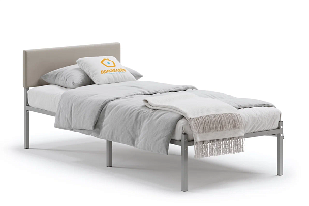Кровать металлическая Лофт КОМПАКТ с мягкой спинкой 900*2000, цвет кровати серый, мягкая спинка светлая - Вид 1