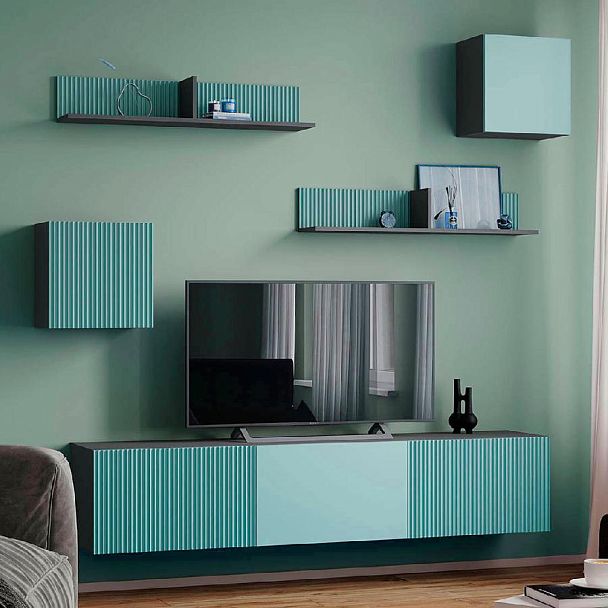 Гостиная Сириния Полка навесная серый графит/МДФ бриз - Вид 2