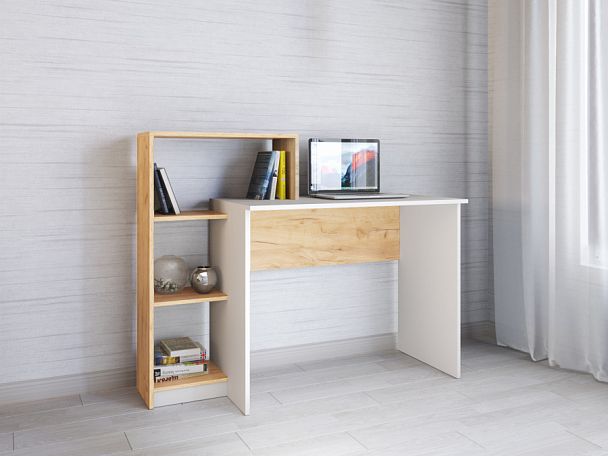 Стол компьютерный Квартет-2 (1020х1250х500) белый/дуб крафт золотой - Вид 1