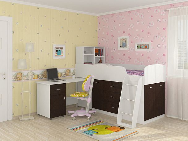 Кровать-чердак "Дюймовочка-1" белый/венге - Вид 1