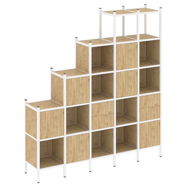 Loft Прямой стеллаж наборный VR.L-25 Тиквуд светлый/Белый металл 2110*446*2280 - Вид 1