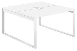 Рабочая станция Allegro 1400х1438х750  / профиль О-образный: 70х20 белый; лючок: серебро; столешница: белый - Фото предпросмотра