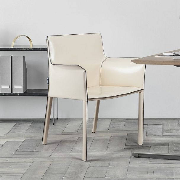 Стул с подлокотниками Barrie, кожа бежевый - Вид 7