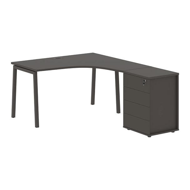 Стол эргономичный с тумбой ELCET 1318(R) Мокко/Мокко 1360х1880х750 EDIS - Вид 1