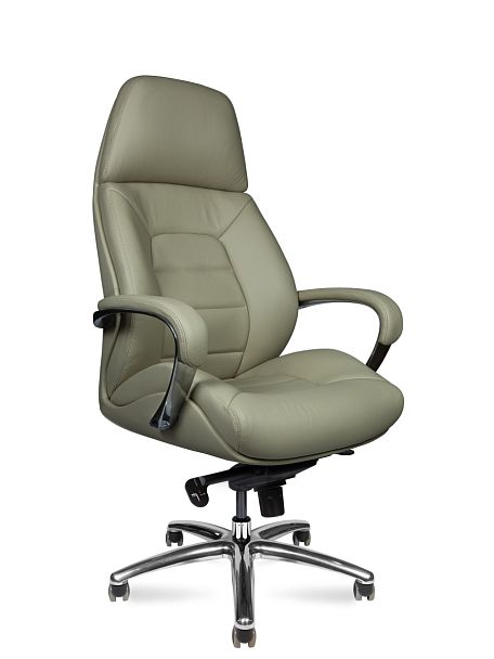 Кресло офисное / Porsche / светло-серая  кожа/ алюминий крестовина - Вид 1