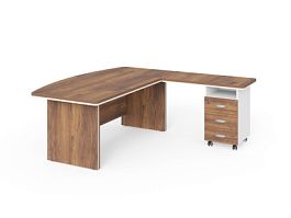БЕРЛИН / BERLIN Стол руководителя угловой R с тумбой 3 ящика 1600х2000х760 Орех Вармия/Белый - Фото предпросмотра