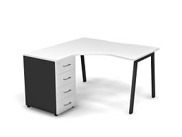 MATRIX 121S130-A Стол эгоном. с тумбой L, пров-ик вырезной (А-опоры) 1380х1380х775 Белый/Темно-серый - Фото предпросмотра