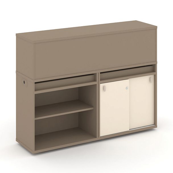 Estetica Набор №9. Тумба двойная+низкая надставка ES.NB.2N-9 Латте/Сатин 1500*410*1135 - Вид 1