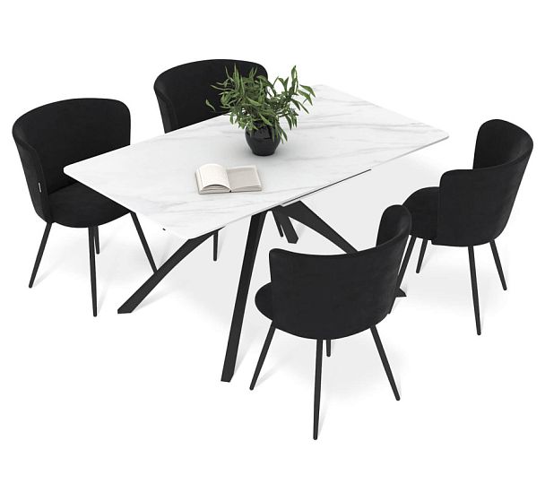 Обеденная группа Sheffilton SHT-DS295 белый мрамор/чёрный муар - Вид 1
