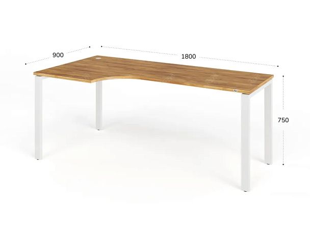 TANDEM RTD078-MK-180L-ME Стол угловой на металлокаркасе левый 1800х900х750 Таксония медовая/Белый - Вид 2