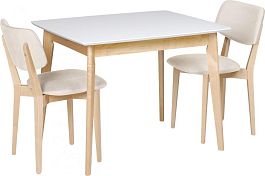 Обеденная группа стол раздвижной Норден 100 Белый/Натуральный и 2 стула Мэти Натуральный/Кремовый велюр - Фото предпросмотра