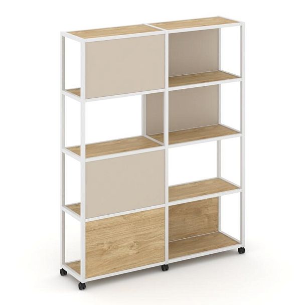 Shelf Mobile Стеллаж 5 уровней 2 секции VR.LT-STK-515.08 Тиквуд Светлый/Металл Белый/W-04 1570*400*2000 - Вид 1
