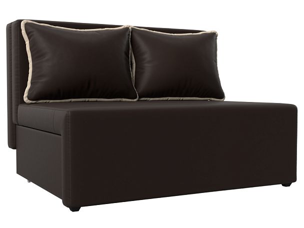 Диван прямой Лагуна (полностью экокожа коричневая, кант экокожа бежевая) - Вид 1