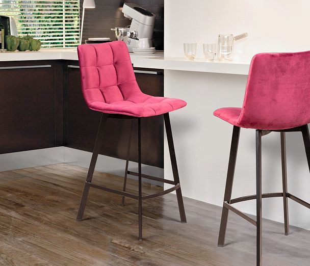 Стул барный UNO, бархат красный 16 new / чёрный профиль - Вид 4