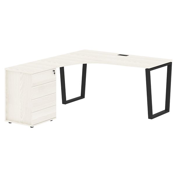 Стол эргономичный с тумбой EVCET 1518(L) Ясень Траун/Черный 1560х1880х750 EDIS - Вид 1