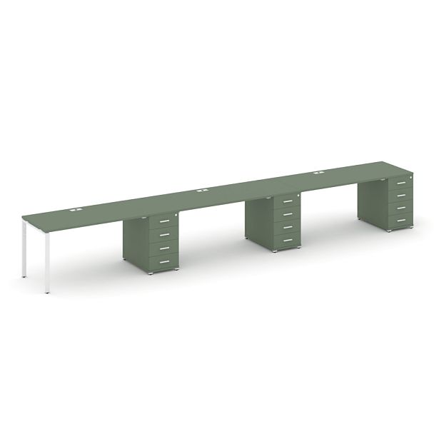 Concept Рабочая станция 3 места с 3 опорными тумбами CN.ORS-444 W Кобо/Металл Белый 6000*720*750 - Вид 1