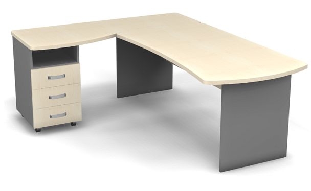 Стол угловой L,R 2000 Берлин Береза Майнау/Серый УРМ 200 L\R - Вид 2