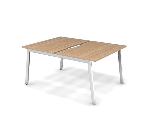 MATRIX 121S200-A Стол прямой двойной, пров-ик вырезной (А-опоры) 1180х1590х775 Швейцарский вяз/Белый - Вид 1