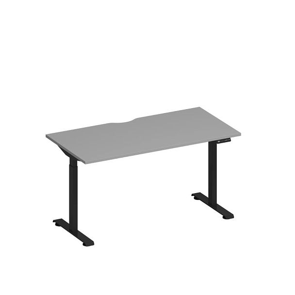 Стол письменный на электроприводе с вырезом Elevo А2 ЧР 003.2 СЕ серый / черный гладкий - Вид 1
