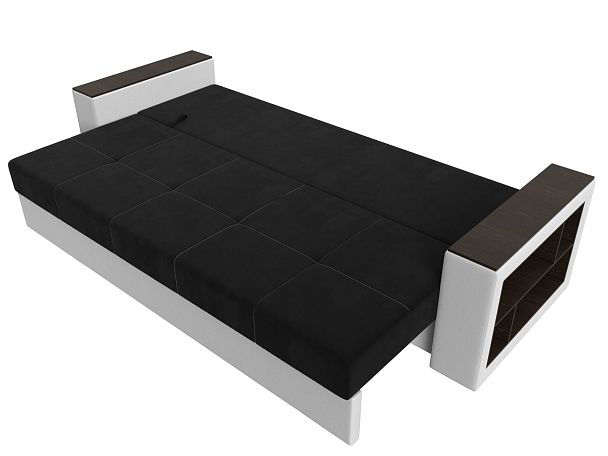 Диван прямой Дубай Лайт полки справа (основа микровельвет черный, компаньон экокожа белая) - Вид 8