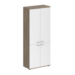 Шкаф высокий Sigma 800х400х1955, 4-х дв, з.ст ЛДСП / корпус: дуб темный;  фасады: белый - Фото предпросмотра