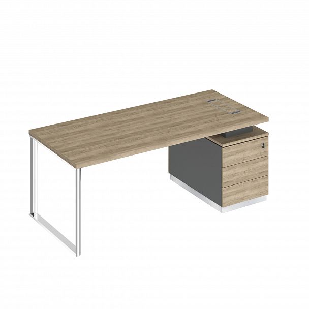 Стол руководителя на опорной тумбе (левый/правый) "Bravo" БР 104 дуб гладстоун светлый/антрацит премиум/дуб гладстоун светлый - Вид 1