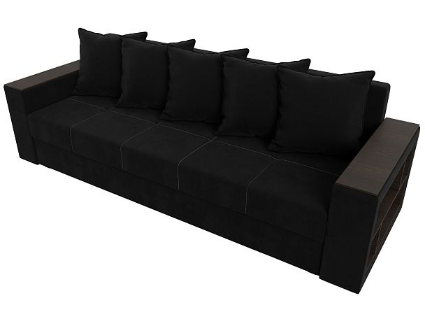 Диван прямой Дубай Лайт полки справа (полностью микровельвет черный) - Вид 5