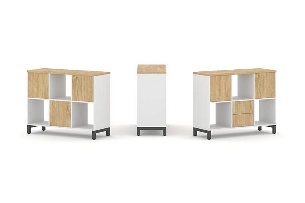 Style Project Набор стеллажа 1 сторон., 2 яр. SN.NS-231 Белый/Тиквуд Светлый/Металл Антрацит 1121*40 - Вид 1