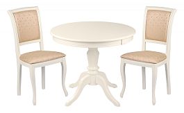 Обеденная группа стол Элат D90(130)х90х76 Слоновая кость и 2 стула Арктос Слоновая кость/Бежевый жаккард - Фото предпросмотра