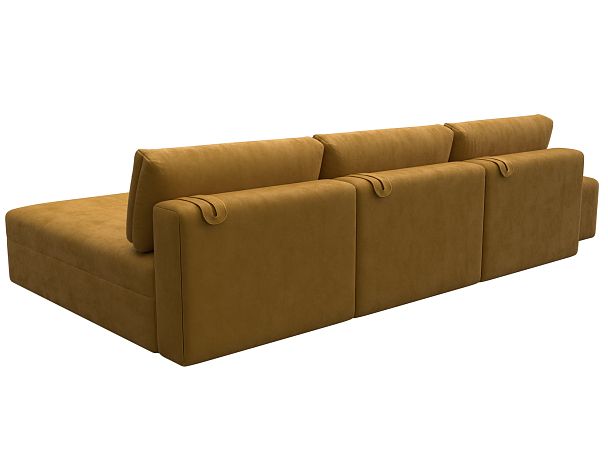 Диван угловой модульный с пуфом Лига-060 НПБ Лонг угол универсальный Велюр желтый - Вид 5