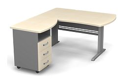 Стол угловой на металлокаркасе L,R 1600 Берлин Береза Майнау/Серый УРМ.М 160 L\R - Фото предпросмотра