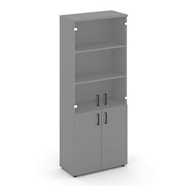 Стайл Проджект Шкаф высокий широкий (2 низких фасада ЛДСП + 2 средних фасада стекло прозрачное) SN.S - Фото предпросмотра