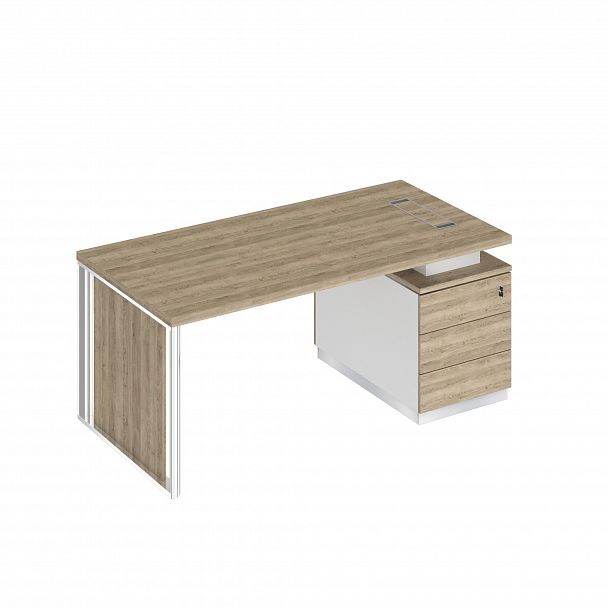 Стол руководителя на опорной тумбе (левый/правый) с декоративной вставкой "Bravo" БР 109 дуб гладстоун светлый/белый премиум/дуб гладстоун светлый - Вид 1