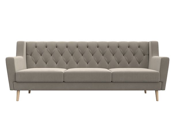 Прямой диван Брайтон 3 Люкс (полностью микровельвет бежевый) - Вид 2