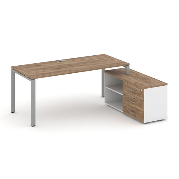 Style Project Direct Direct Стол письменный с греденцией правой SN-6P.SRG-013.M(R) Дуб Табак/Белый/Дуб Табак/Металл Серый 1580*1480*750 - Вид 1