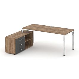 Style Project Direct Lux Стол письменный с греденцией левой M-SN-6P.SRG-014.M(L) Дуб Табак/Дуб Табак/Антрацит/Нержавеющая Сталь/Хром 1580*700*750 - Фото предпросмотра