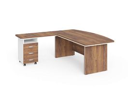 БЕРЛИН / BERLIN Стол руководителя угловой L с тумбой 3 ящика 1800х2000х760 Орех Вармия/Белый - Фото предпросмотра