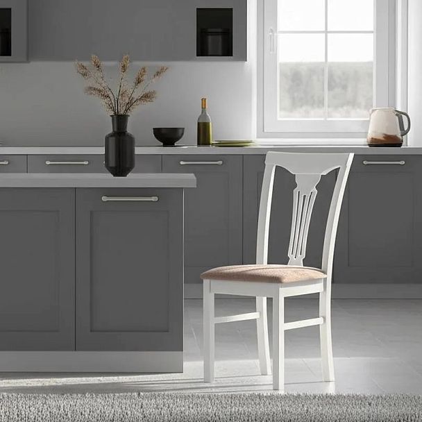 Стул Гермес/Hermes, дерево гевея, Ivory white, ткань серая (TM-164) - Вид 9