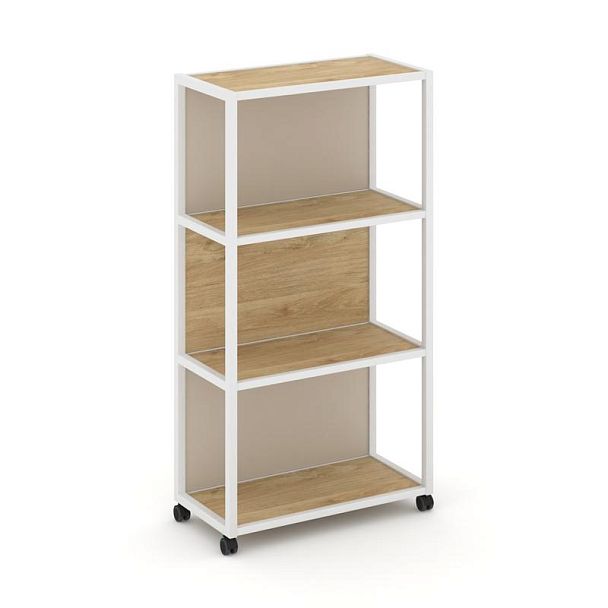 Shelf Mobile Стеллаж 4 уровня 1 секция VR.LT-STK-404.10 Тиквуд Светлый/Металл Белый/W-04 1000*400*1523 - Вид 1