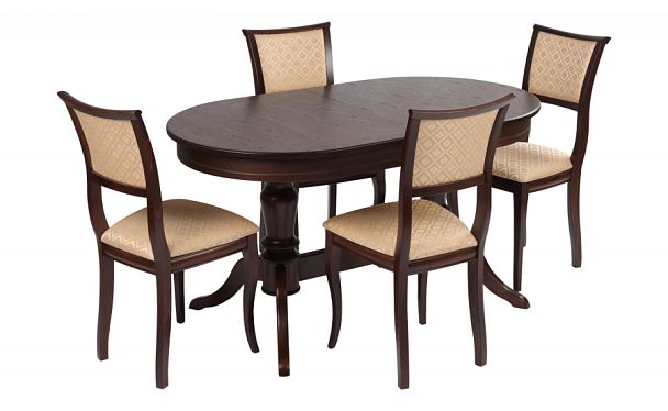 Обеденная группа стол Арей 160(210)х90х76 Темный орех и 4 стула Камир Темный орех/Бежевый жаккард - Вид 1