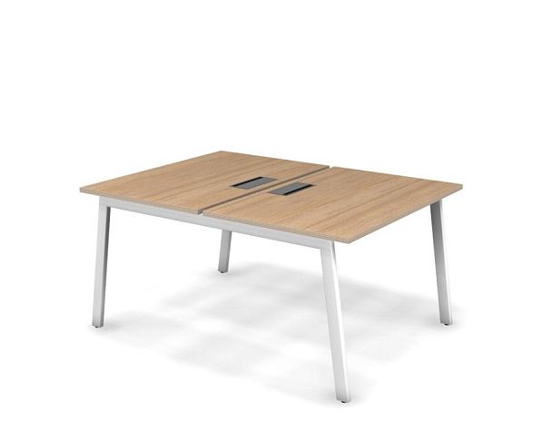 MATRIX 121S203-A Стол прямой двойной, пров-ик Merida (А-опоры) 1180х1590х775 Швейцарский вяз/Белый - Вид 1