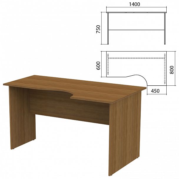 Стол письменный эргономичный "Канц", 1400х800х750 мм, правый, цвет орех пирамидальный, СК30.9 - Вид 2