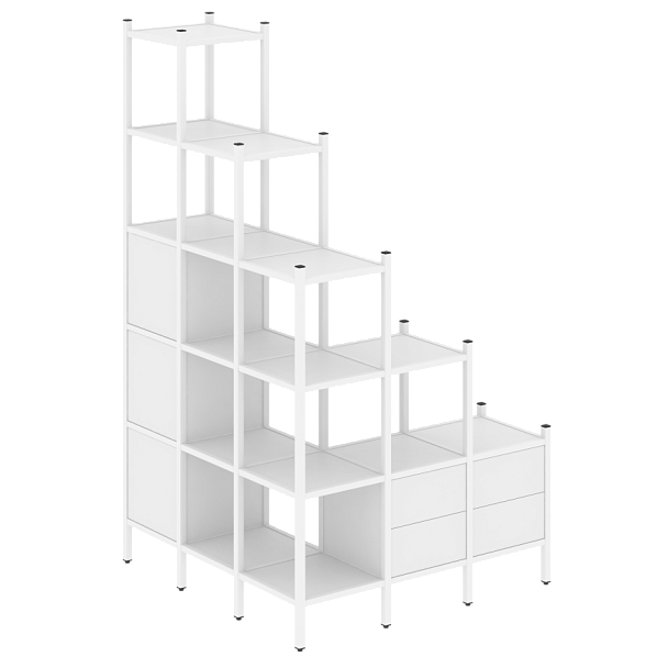 Loft Угловой внешний стеллаж наборный VR.L-59 Белый бриллиант/Белый металл 1278*1278*2280 - Вид 1