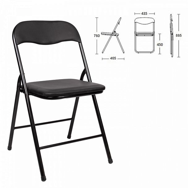 Стул складной для дома и офиса BRABIX "Golf CF-007", черный каркас, кожзам черный, 531565 - Вид 1