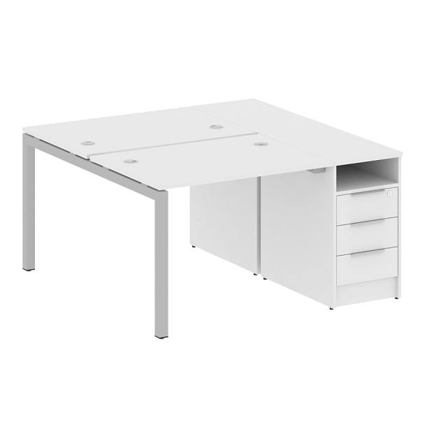 Metal System Quattro Р. ст. с тумбой на П-образном м/к 50БП.РС-СТП-2.1 Белый/Серый металл 1412*1475*750 - Вид 1