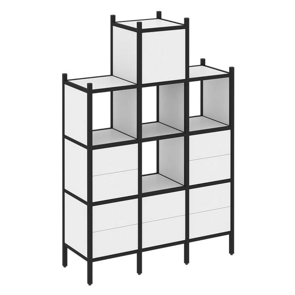 Loft Прямой стеллаж наборный VR.L-18 Белый бриллиант/Чёрный металл 1278*446*1869 - Вид 1