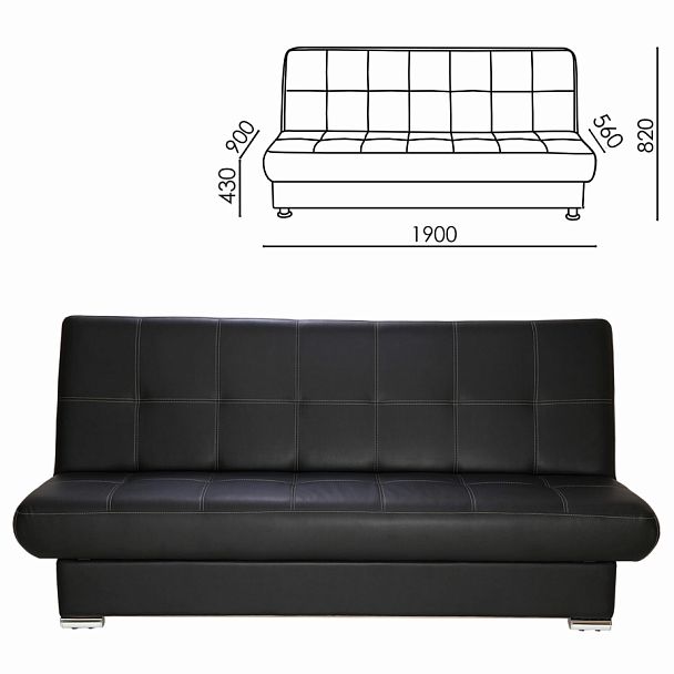Диван мягкий раскладной "Модесто", 1900х900х820 мм, экокожа, черный - Вид 1