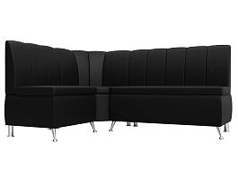 Кухонный угловой диван Кантри левый (полностью экокожа черная) - Фото предпросмотра